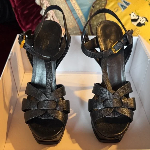 Saint Laurent Authentic Tribute Black Platform Heels - Picture 3 of 11